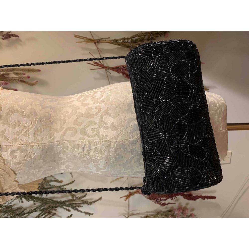 Vintage La Regale LTD Hand Beaded Evening Crossbody Clutch Bag Black Zipper